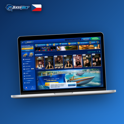 Bassbet Casino na počítači i mobilu – ilustrace ruky se smartphonem a herním lobby
