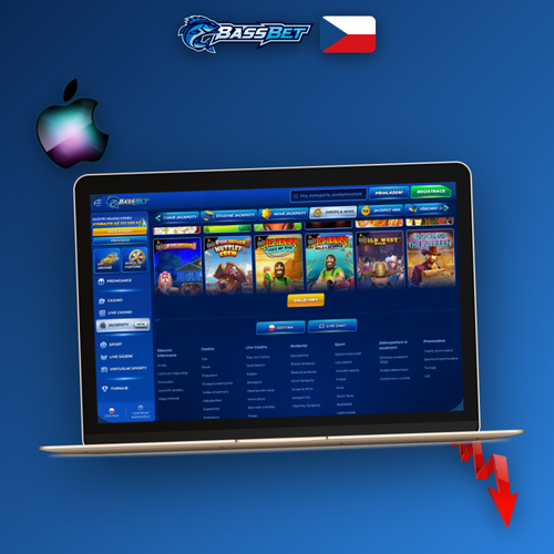 Bassbet Casino desktop verze na notebooku s moderním rozhraním a tmavým pozadím